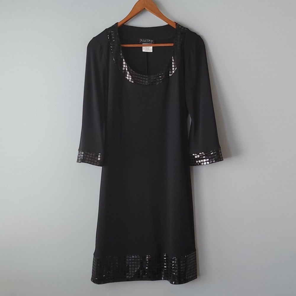 Blue Sage Black Scoop Neck Metallic Shift Mini Dress NWOT Womens Medium - Picture 8 of 8